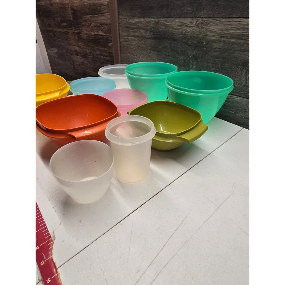 Vintage Tupperware Mixing Bowl Set Multi Color‎ Plastic Kitchenware 11 Piece Lot